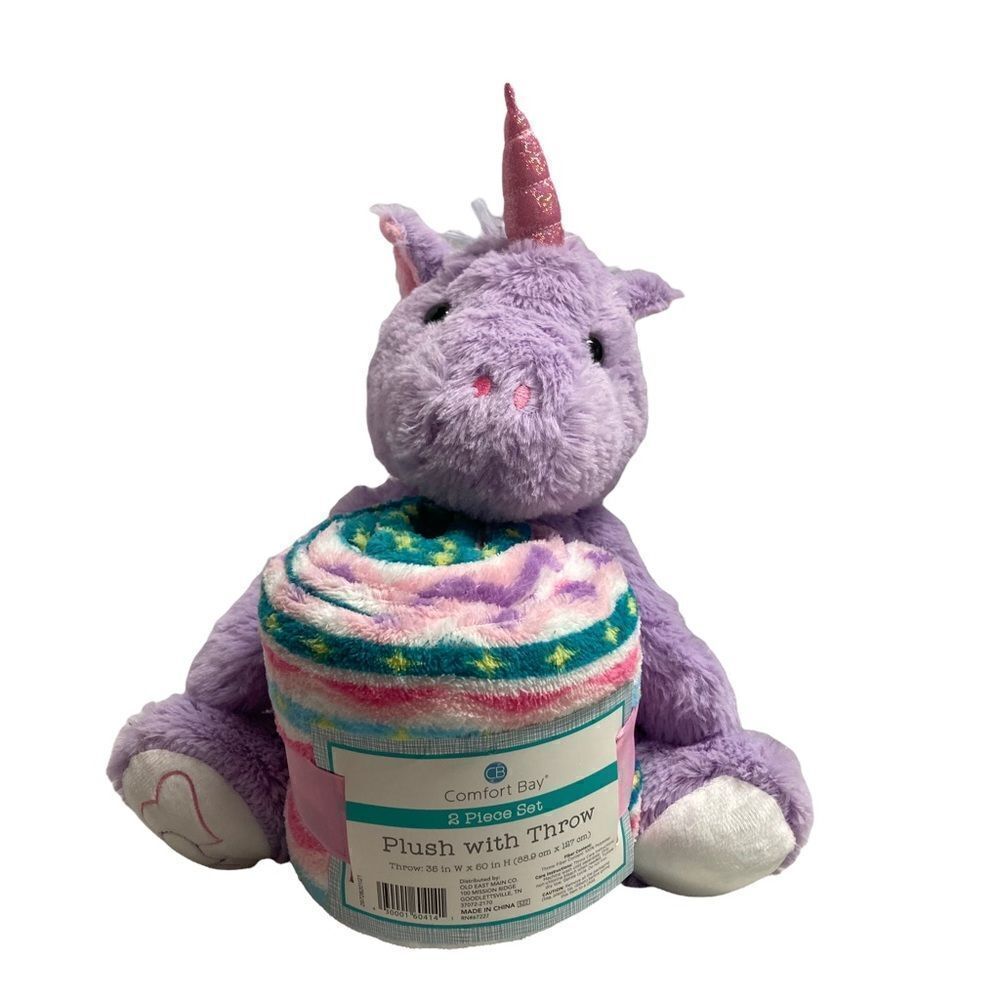 COMFORT‎ BAY Plush Toy Purple Unicorn with 36X50 throw New With Tags